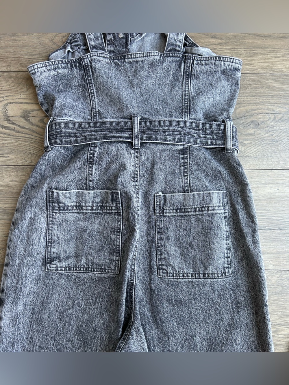 Universal Thread Acid Wash Denim Jumpsuit with Tie Belt - Black/Gray - Picture 8 of 9
